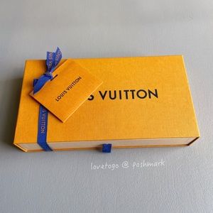 Authentic Louis Vuitton Orange Gift Box with Tag blue Ribbon for large Wallet